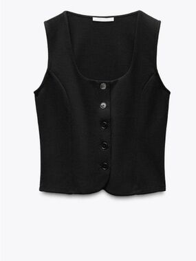 Zara Black Button-Front Sleeveless Vest